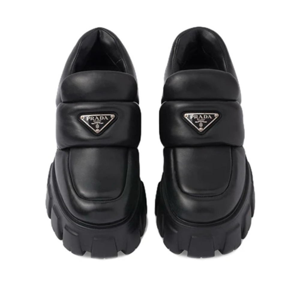 Prada Woman's Black Leather Slip-On Loafers, (runs a little snug)